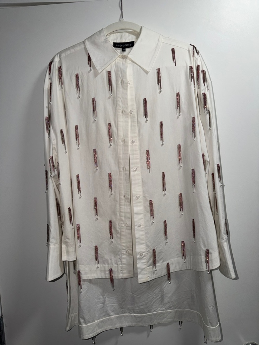 Retrofete White Button-Down Shirt with Embellished Tassels